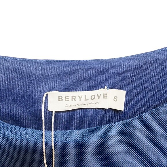 Berylove Womens Navy Blue Sleeveless Layered Ruffle Midi Dress  Rosette Detail S - Picture 3 of 9